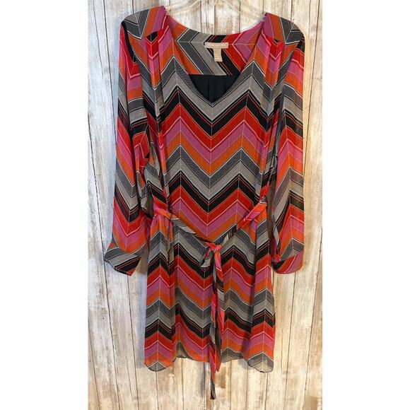 Banana Republic Chevron V-Neck Tie Waist Shift Dress - Size 14 - Picture 1 of 10